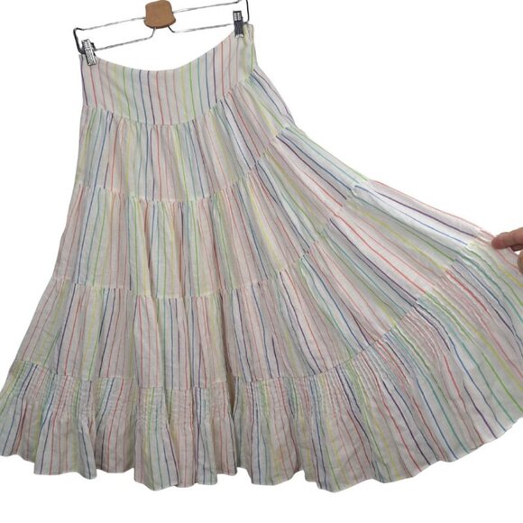 SWF S/W/F Linen Rainbow Candy Strip Tiered Ruffled Layered Skirt Size S - Picture 4 of 11
